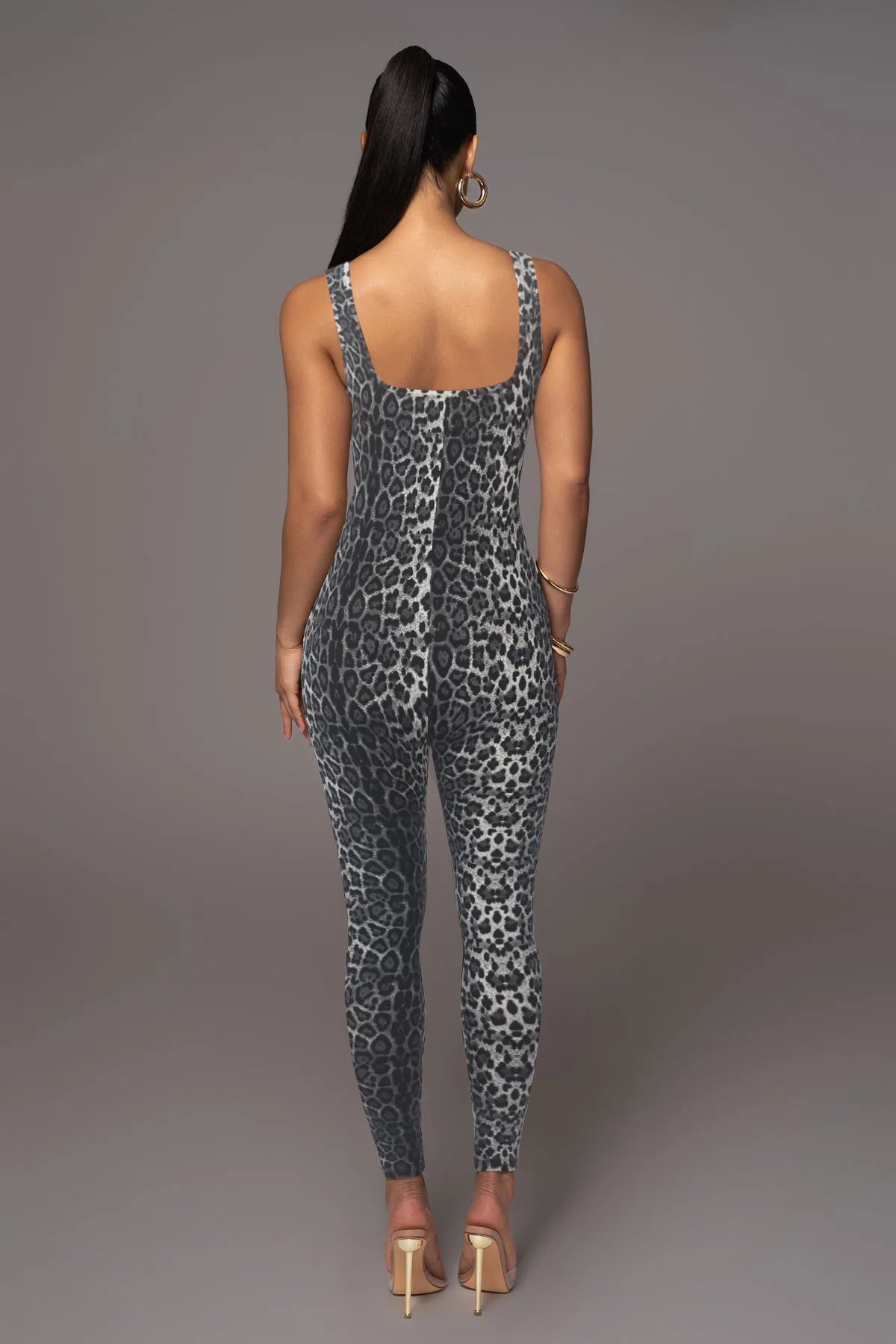 Leopard Print Sleeveless Bodycon Jumpsuit for Women