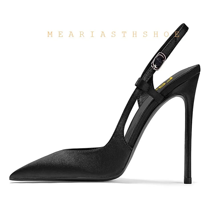 Black Lace Mesh Pointed Toe Side Open Slim High Heel Sandals For Women