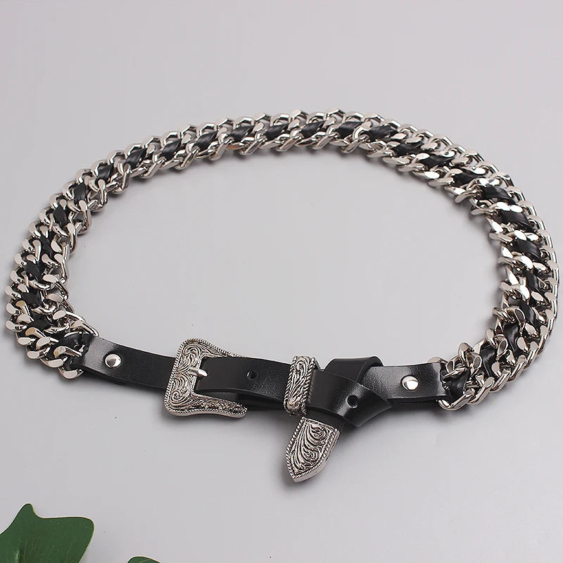 Trendy Gold Metal Decorative Waist Chain Belt for Women