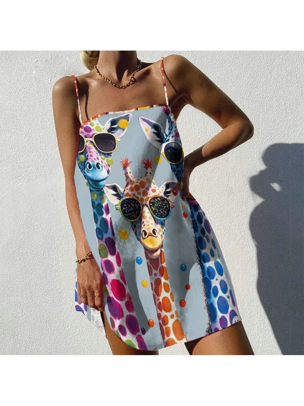 Cartoon Giraffe Print Suspender Skirt Fun Chic Casual Vest Skirt Women Loose High Quality Soft Holiday Dress Hip Hop Style