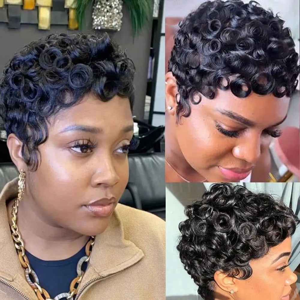 Curly Brazilian Pixie Cut Lace Front Wig for Women