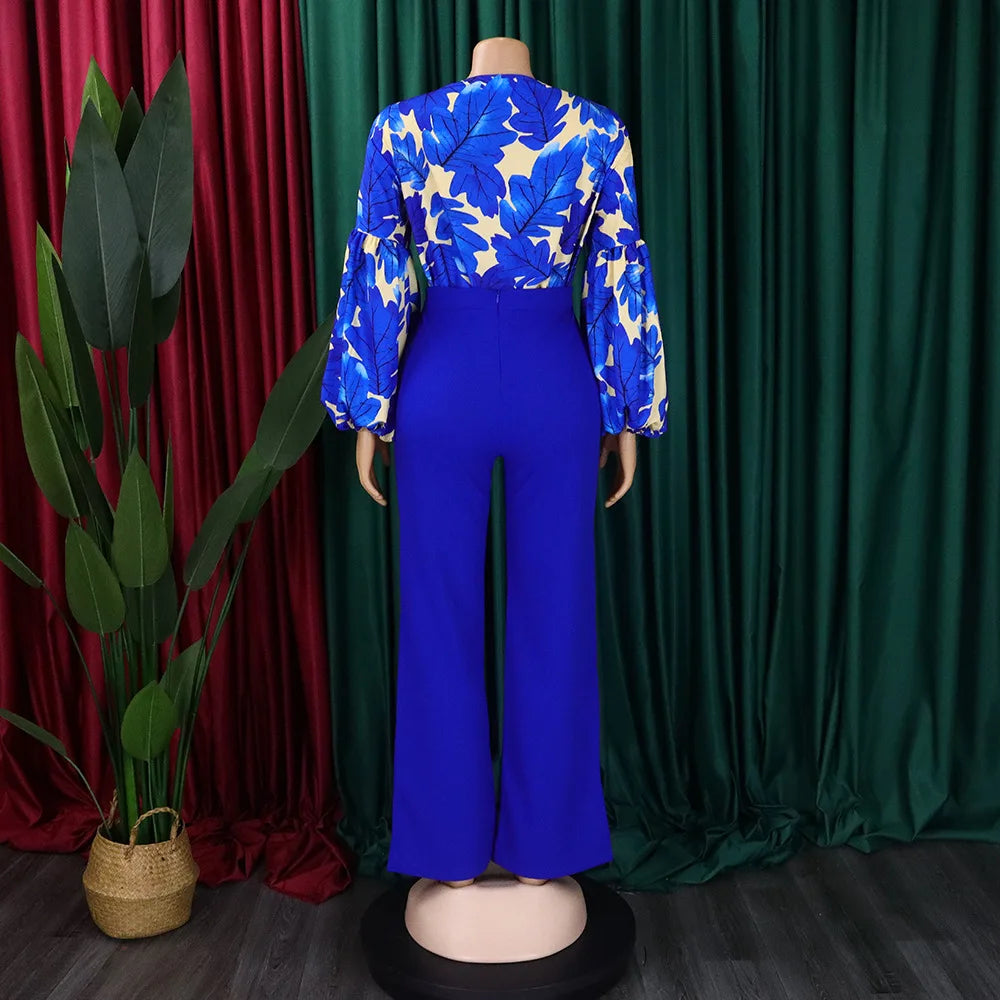 2 Pieces Sets Womens Outfits Two Pieces Outfits Printed Shirts Full Sleeve Long Trouser Fashion Elegant Ladies Matching Sets New