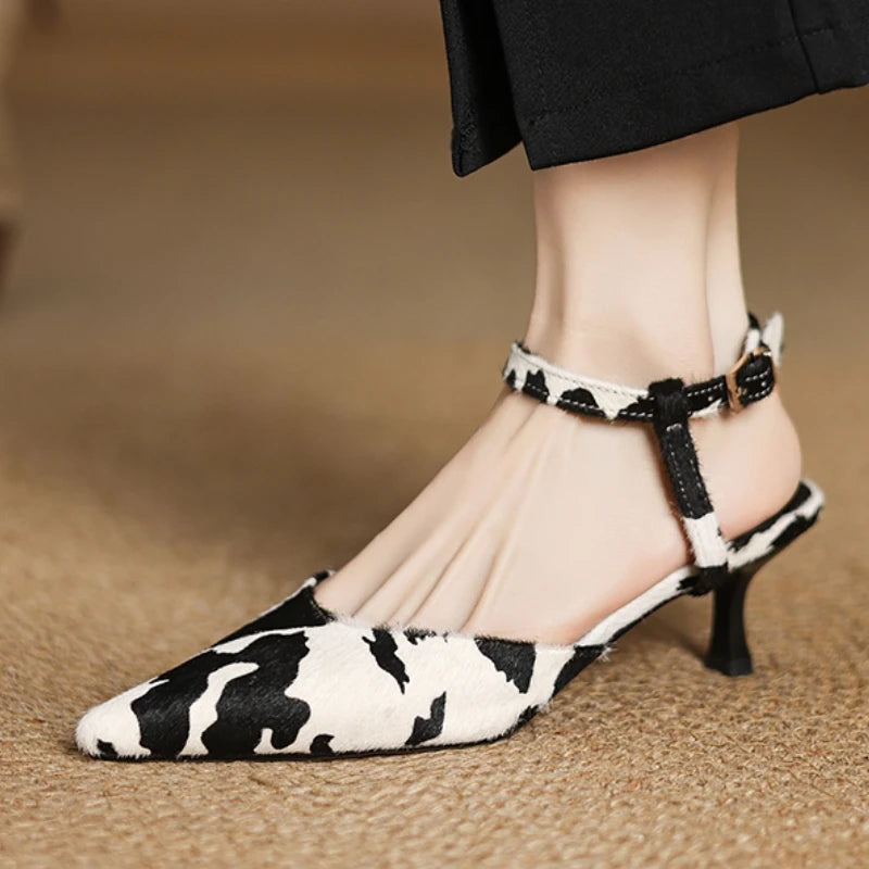 Leather Pointed Toe Mid Heel Sandals