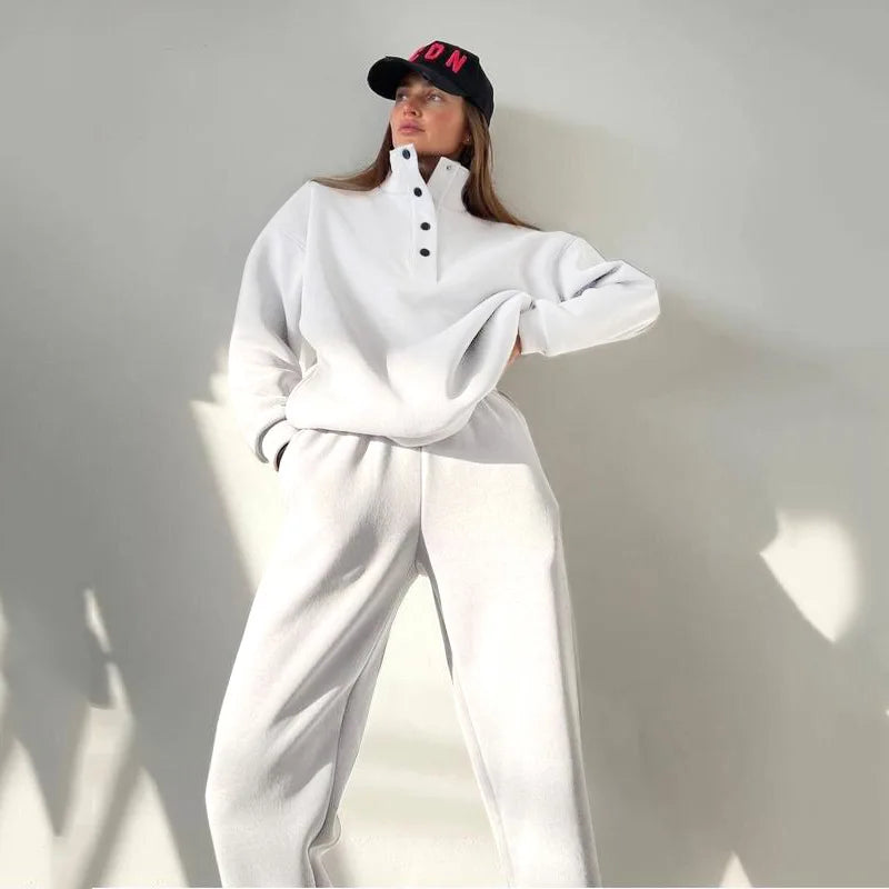 Oversized Warm Casual Hoodie and Long Pants Set for Women