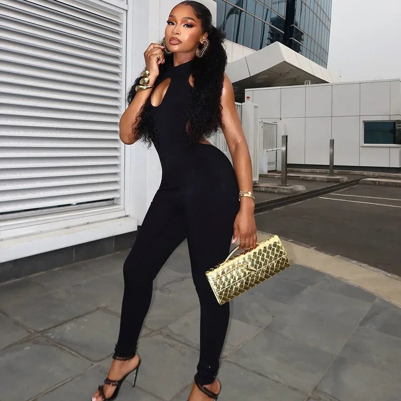 Sexy Open Back Black Sleeveless Jumpsuit for Women
