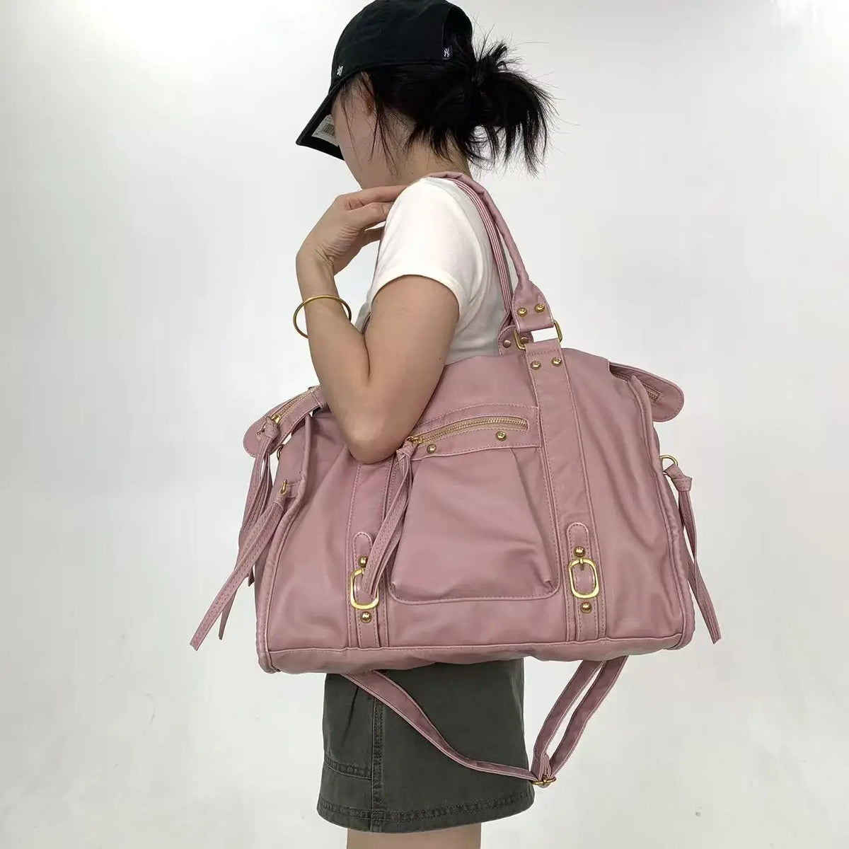 Retro Multi-Pocket Motorcycle Shoulder Bag for Women