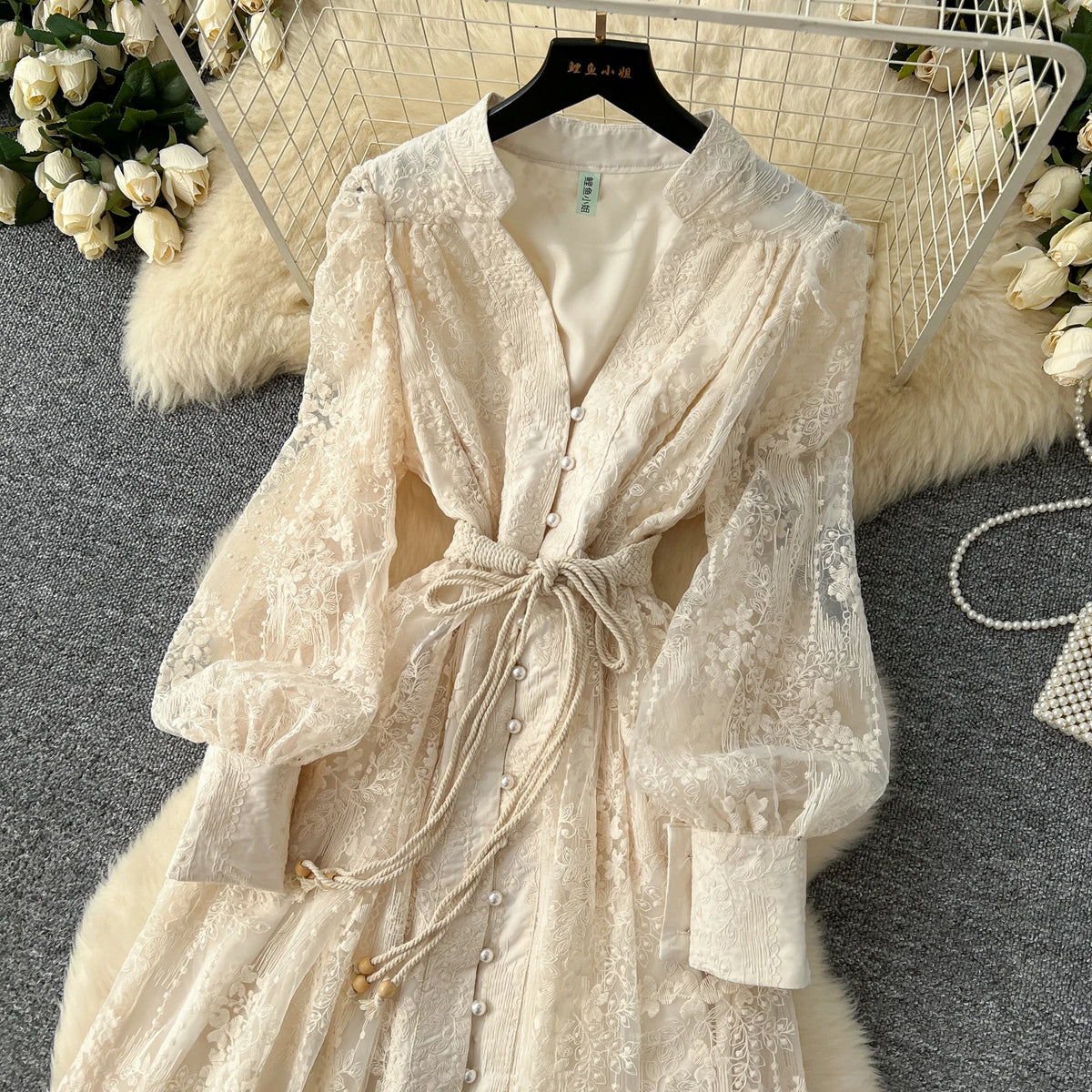 Intricate Embroidery Sash Evening Dress