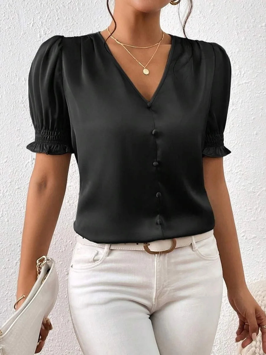 Elegant Satin Loose Fit Blouse for Women Summer Office
