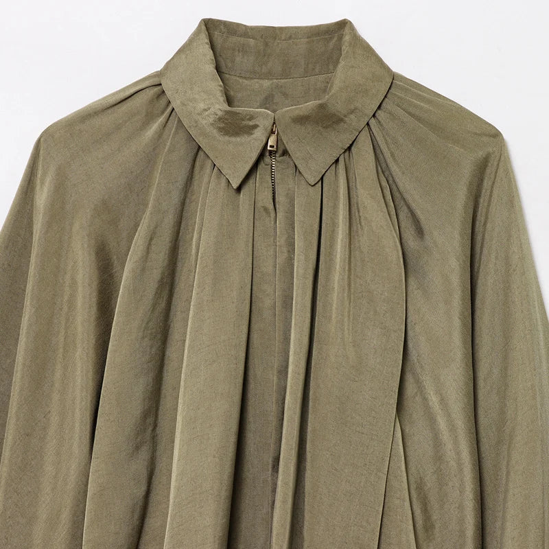 Ruffled Oversized Long Sleeve Bomber Jacket for Women