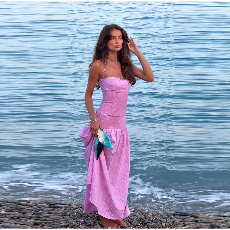 Elegant Backless Sleeveless Two Piece Set For Women