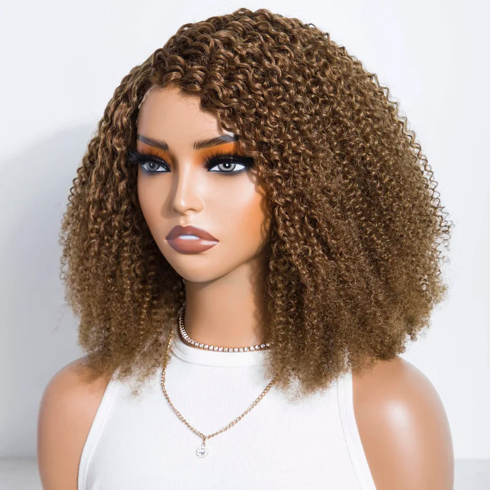 Ombre Brown Kinky Curly Glueless Bob Lace Wig for Women