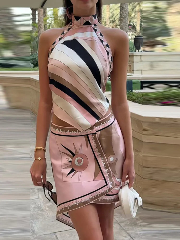 Geometric Print Top pant suits Women two pieces set round neck long sleeve Blouse loose pant Vacation Beach vacation pant outfit