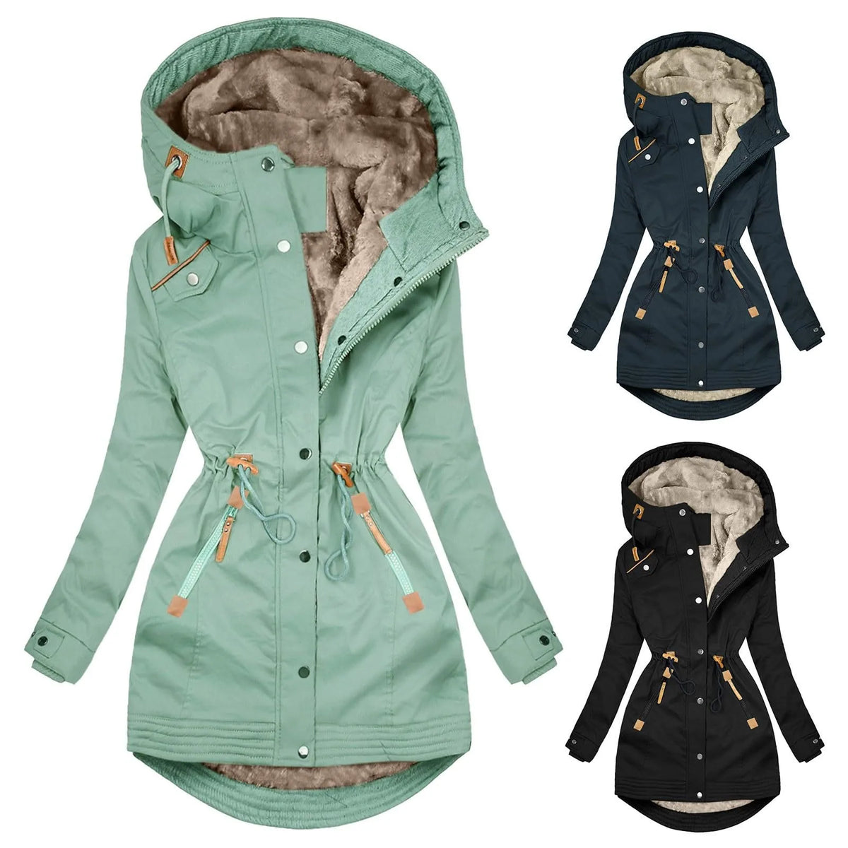 Windproof Hooded Fleece Lined Rain Jacket for Women