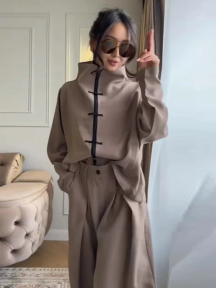 Loose Fit Casual Coat And Pant Set