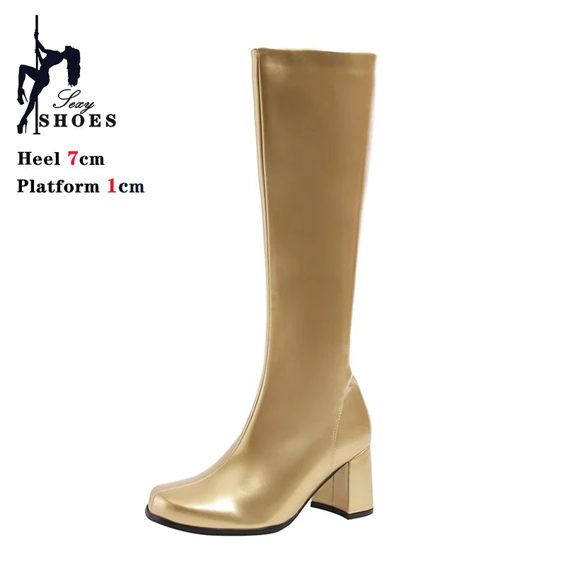 Elegant Shimmering Knee-High Go-Go Boots for Women