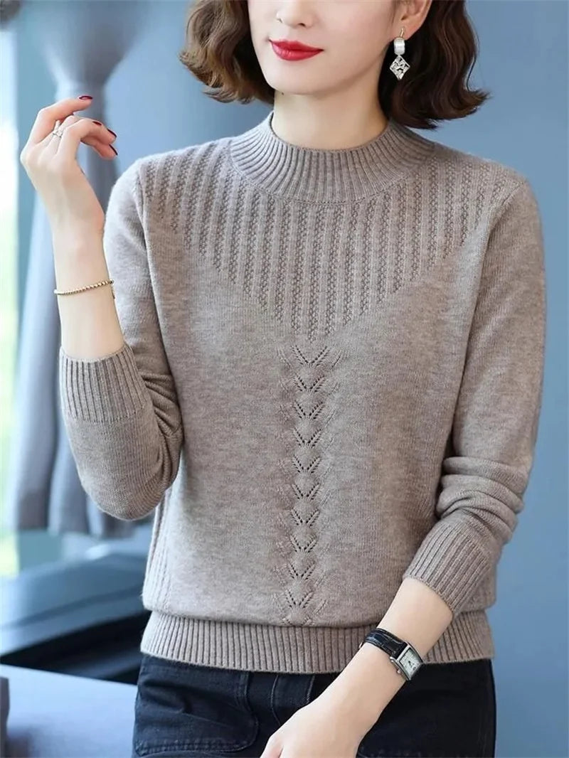 2025 Autumn New Mom's Velvet And Warm Knitted Embroidered Bottom Shirts Imitation Mink Fleece Winter Inner Plsh Thick Pullover