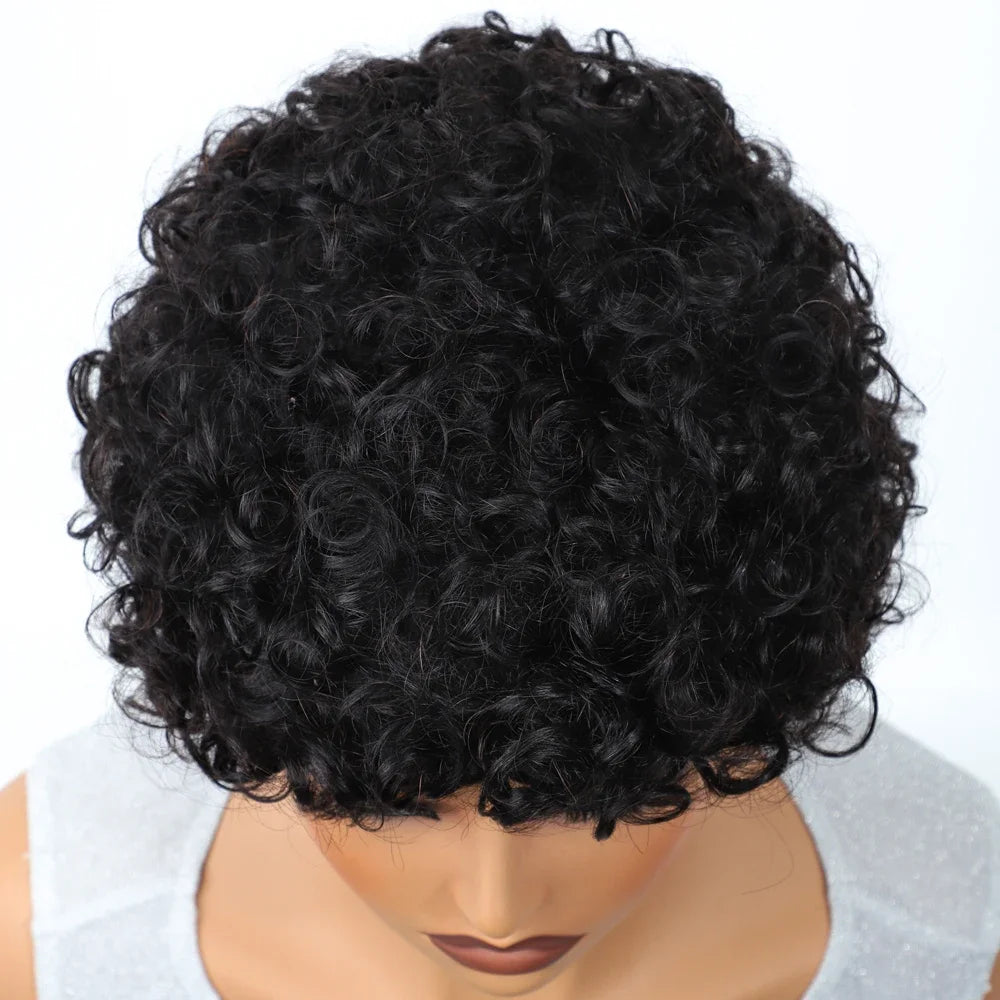 Short Kinky Curly Pixie Bob Human Hair Wig for Women