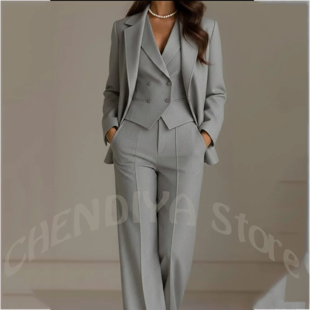 Elegant Solid White Women Suit Slim Fit Long Sleeve Notched Lapel Casual Business Wear Professional Female Work Outfit 3 Pieces