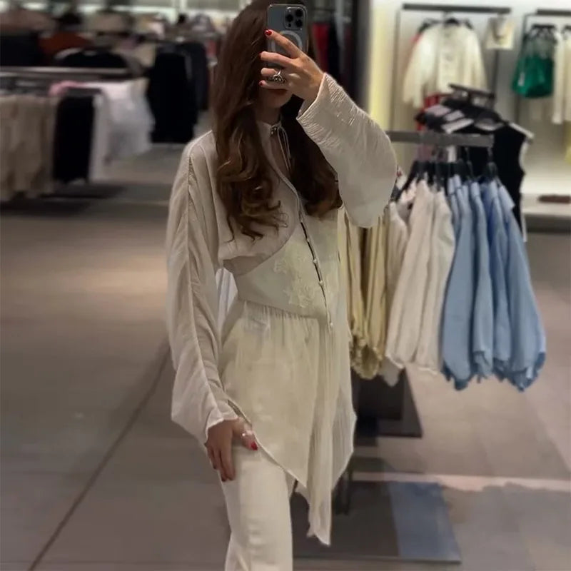 Elegant See-Through Patchwork Long Sleeve Top for Women