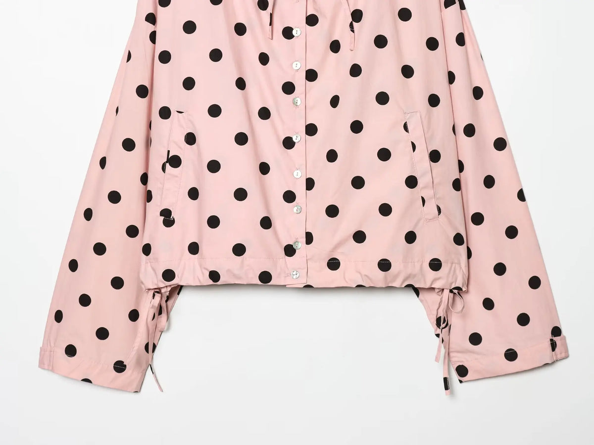 Pink Polka Dot High Collar Button Front Jacket for Women