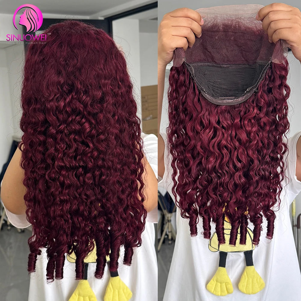 Burgundy Curly Lace Frontal Human Hair Wig for Women