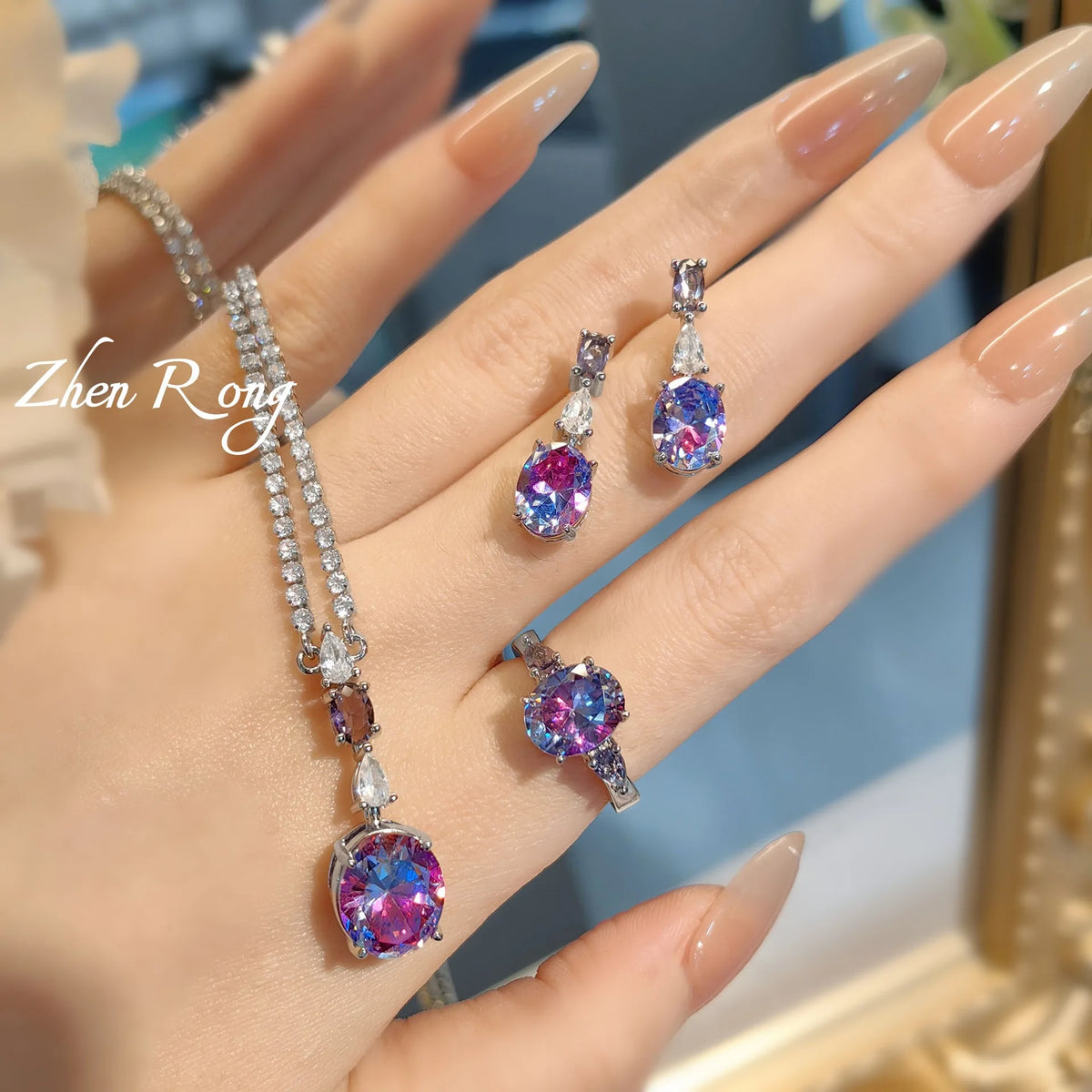 Elegant Oval Cubic Zirconia Wedding Jewelry Set for Women