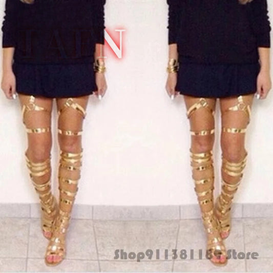 Gold Buckled Thigh High Gladiator Sandals