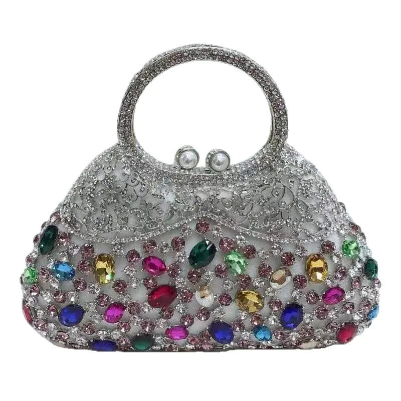 Rhinestone Hollow Metal Evening Clutch Purse for Women