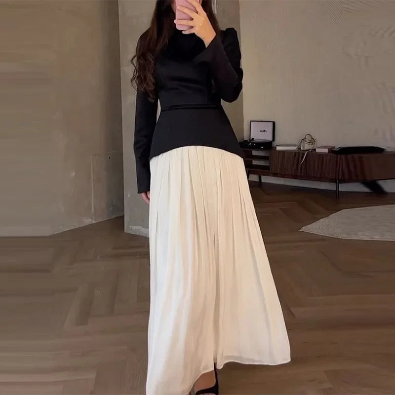 Long Sleeves Dresses Women Clothing New Round Neck Back Strap Slim Fit Dress Y2k Skirt for Female Streetwear 2024 Autumn Winter