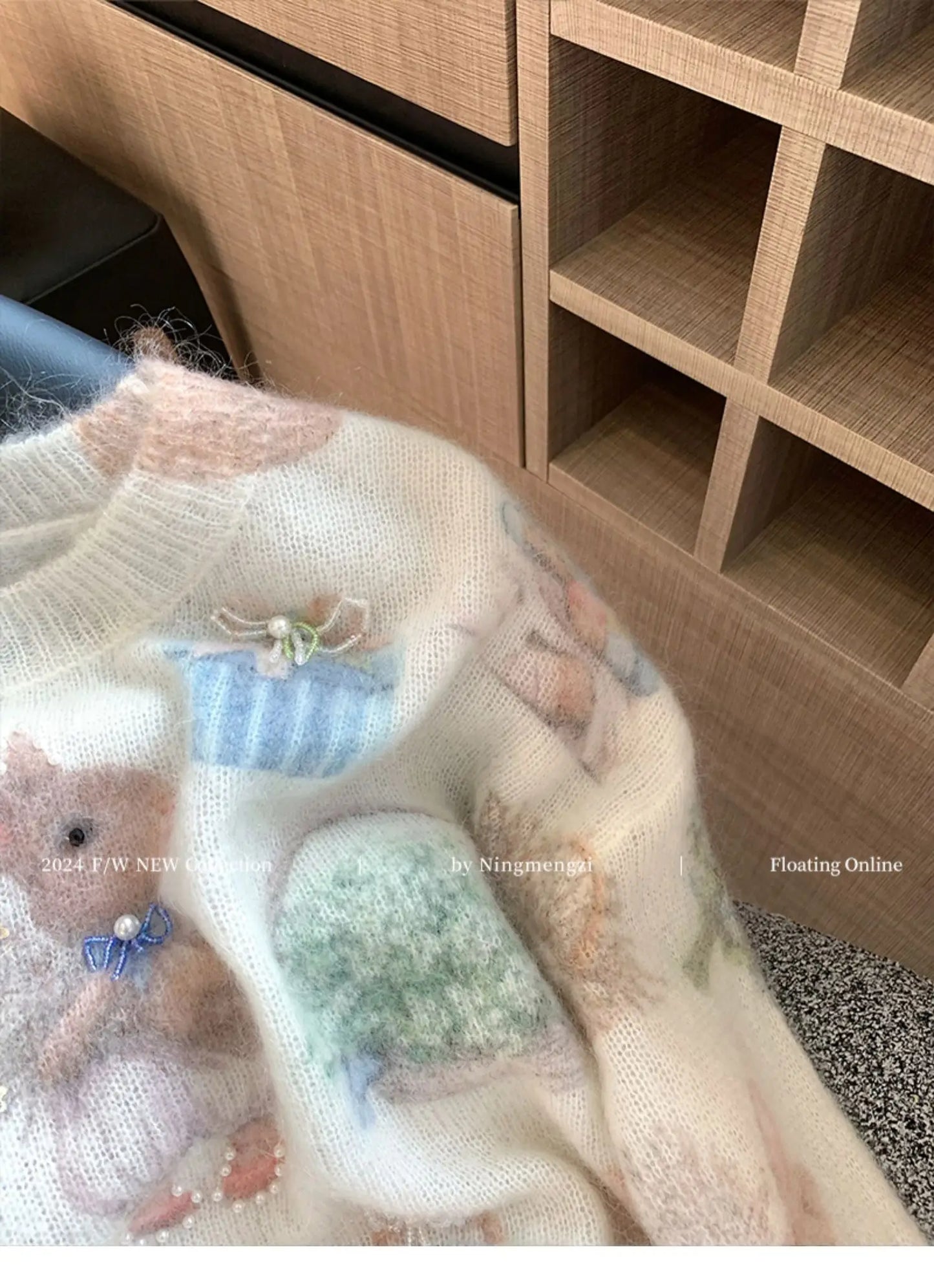 Rabbit Print Beaded Knit Sweater