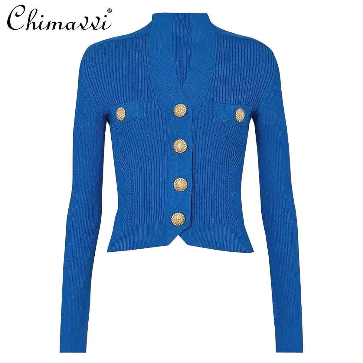 High-end Spring and Autumn New Fashion Women's Knitted Jacket Slim Elegant Commuter Knitted Top Cardigan Hidden Button Sweater