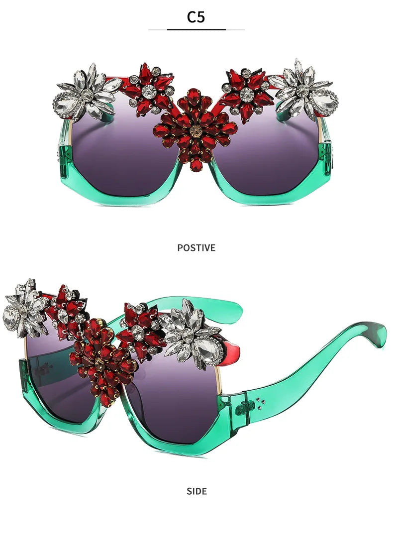 Oversized Floral Rhinestone Sunglasses
