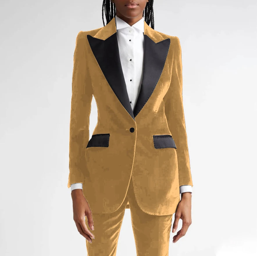Classic Black Flannel Two Piece Business Suit For Women