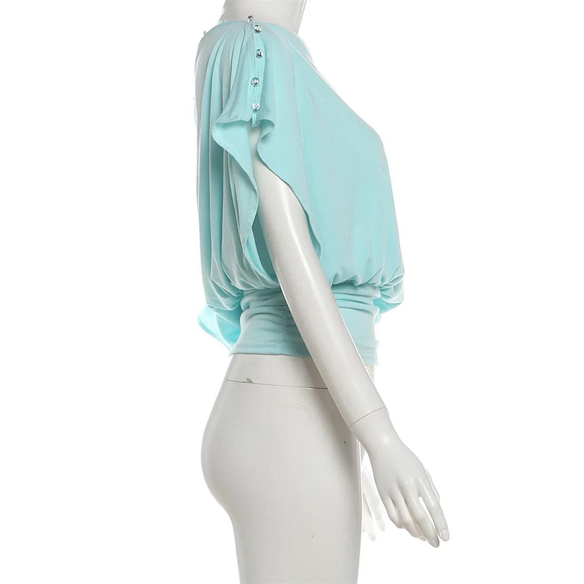 Off Shoulder Pleated Batwing Sleeve T Shirt for Women