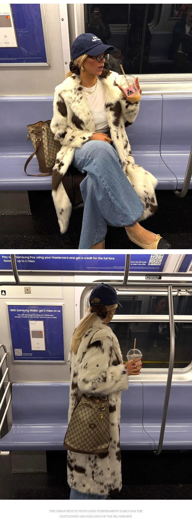 Long Faux Fur Coat With Turn Down Collar for Women