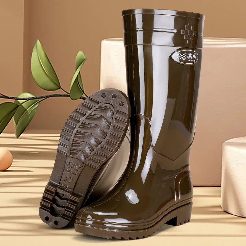 Bright Green Knee High Rain Boots With Antislip Sole for Women