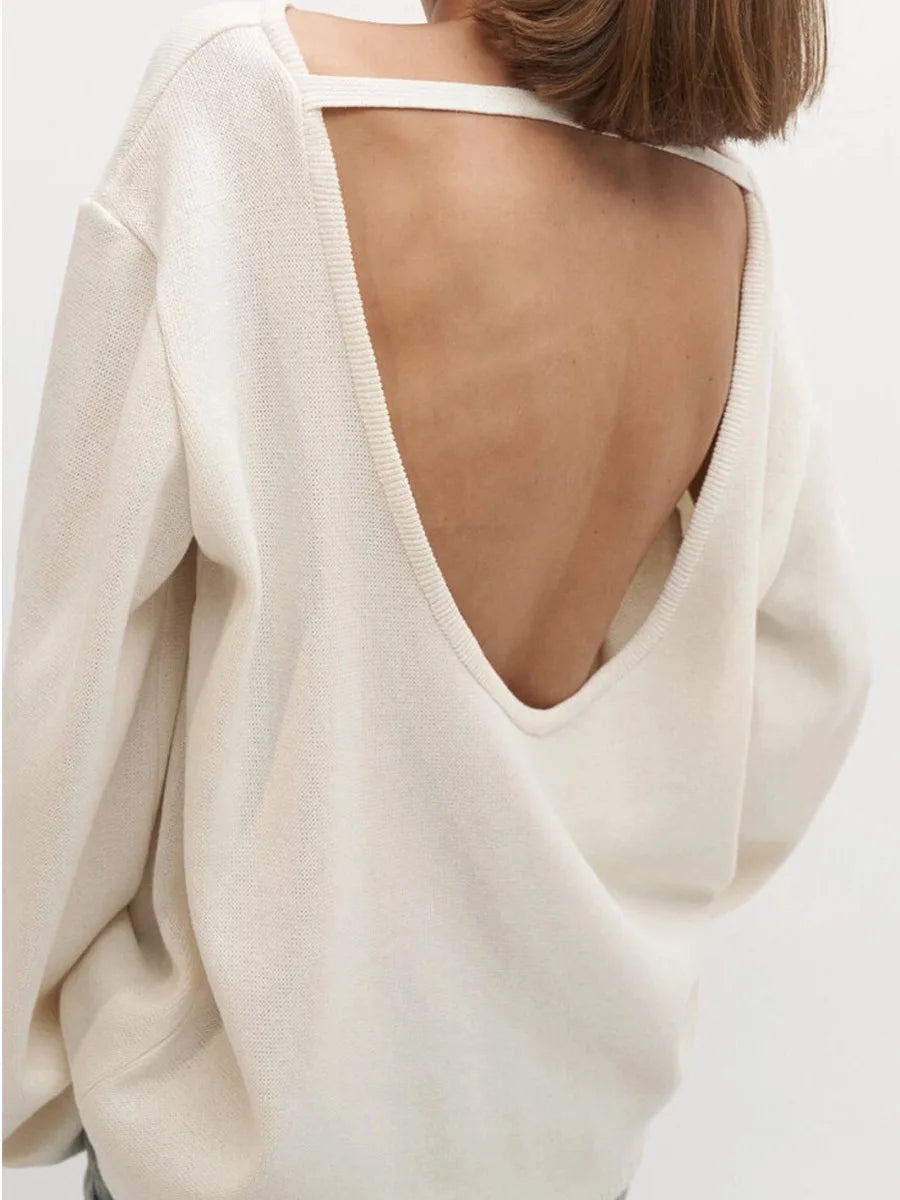 Backless Patchwork Knit Sweater