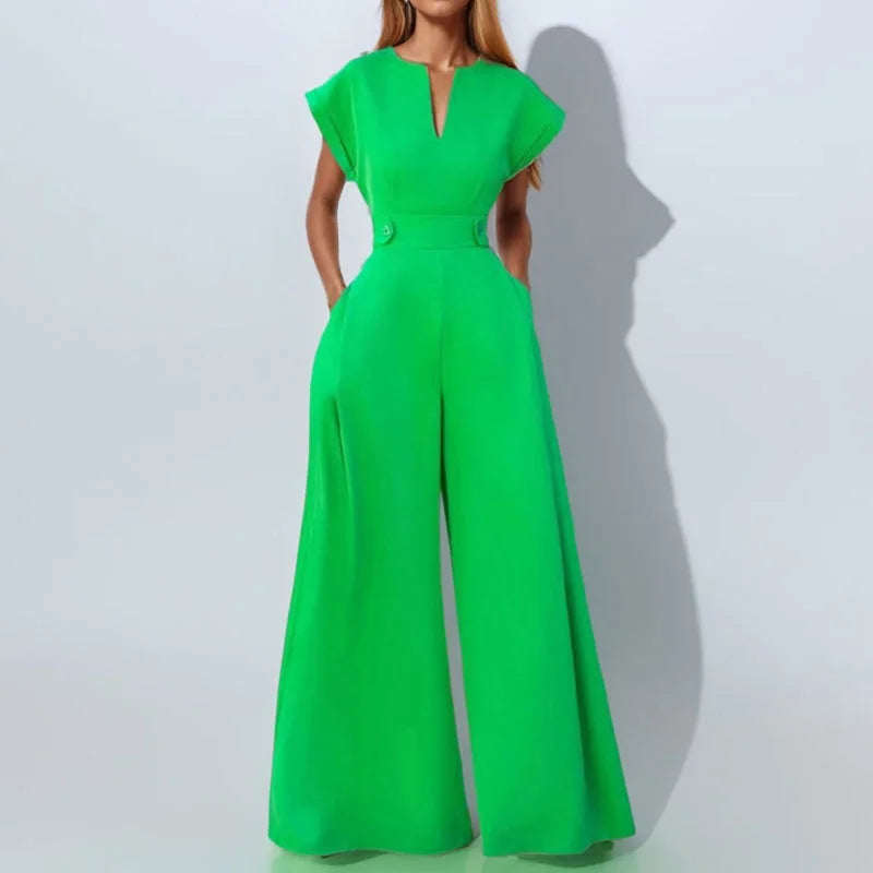 Elegant V Neck High Waist Wide Leg Sleeveless Jumpsuit for Women