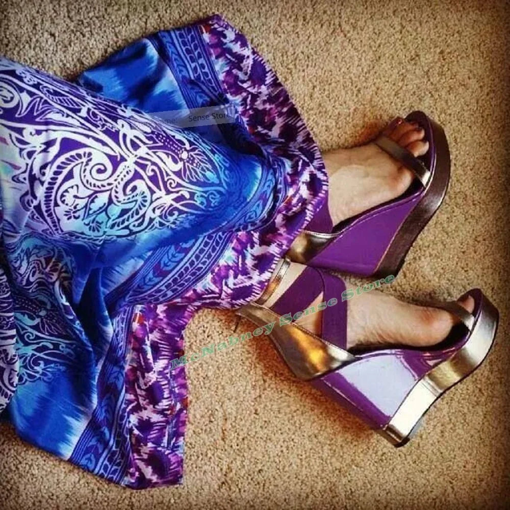 Colorful Open Toe Buckle Wedge Platform Sandals for Women