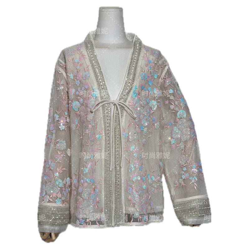 Fashion Heavy Sequin Beaded Women's Versatile Loose Trendy Embroidered Cardigan Top 2025 Autumn New Commuter Jacket