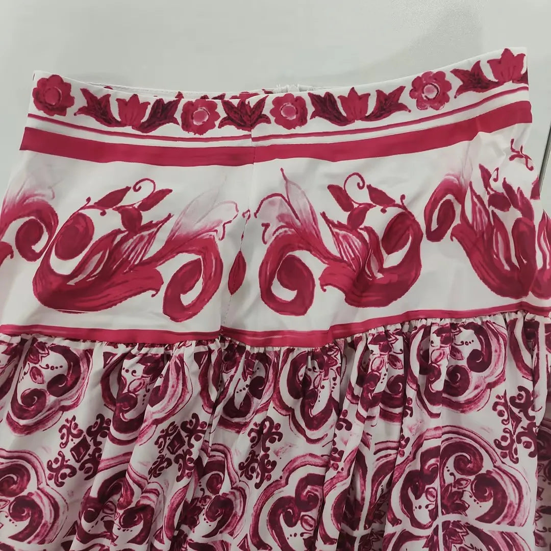 Printed Strapless Crop Top and Maxi Skirt Set for Women