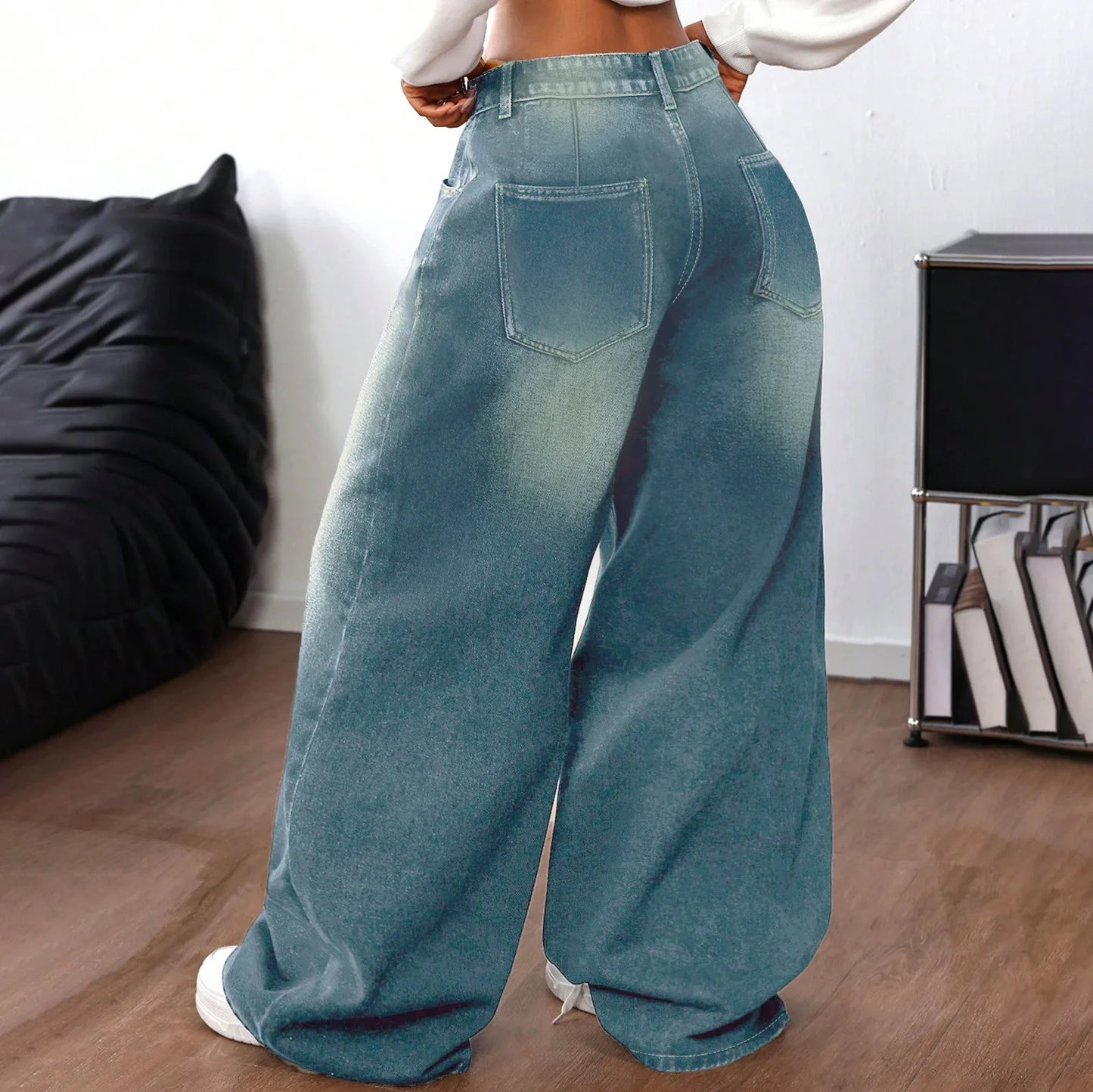 Retro Baggy Jeans Women Clothing Street Fashion Washed Distressed High Waisted Jeans Woman Casual Wide Leg Jeans Pants
