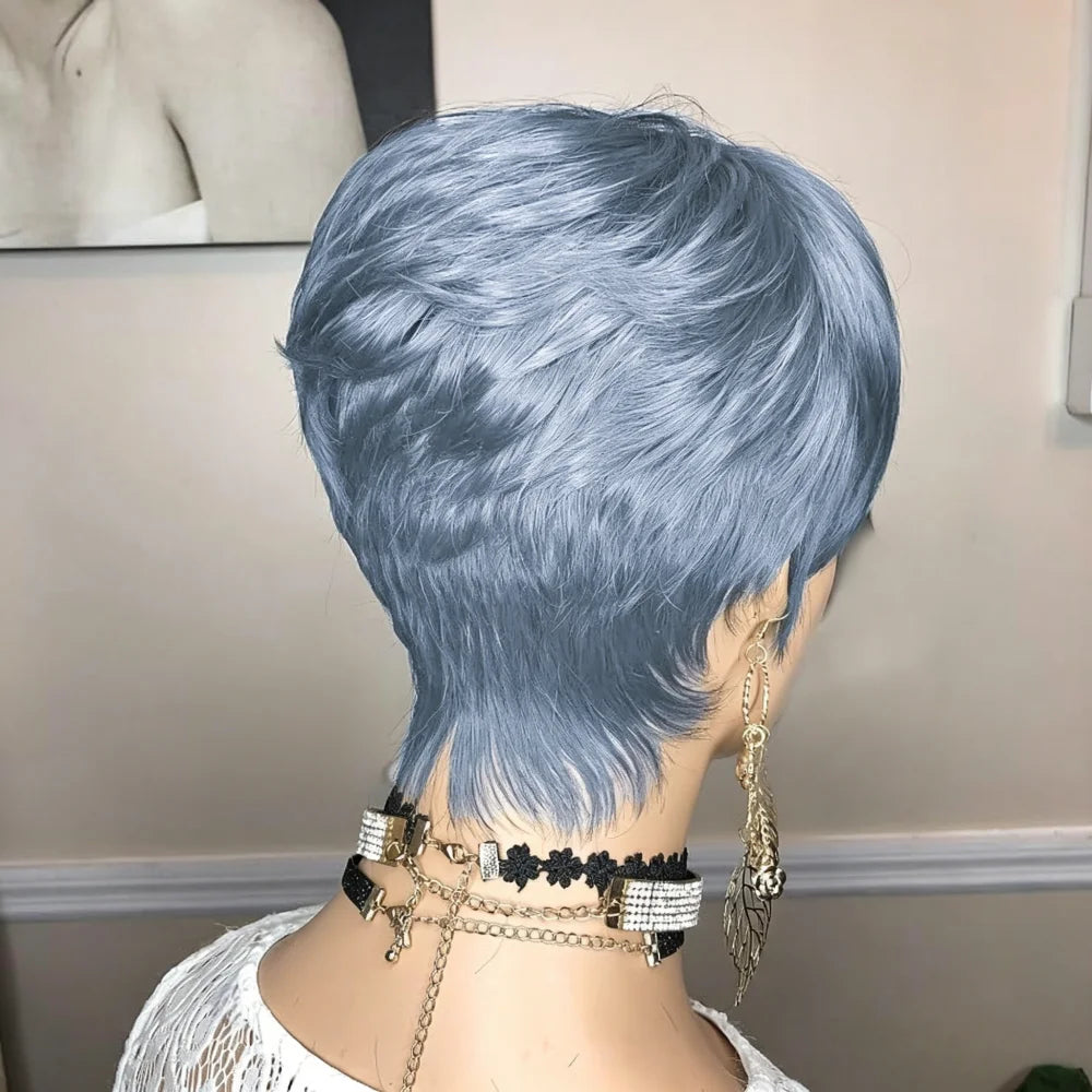 Short Layered Pixie Cut Human Hair Wig With Bangs for Women