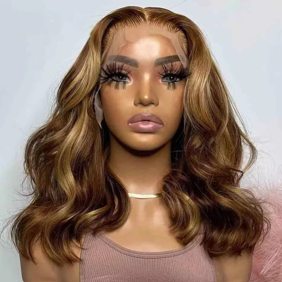Honey Blonde Ombre Body Wave Lace Front Bob Wig for Women