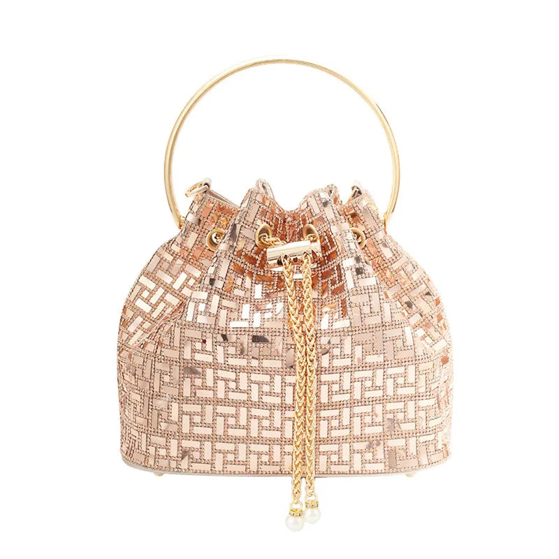 Rhinestone Evening Bucket Handbag