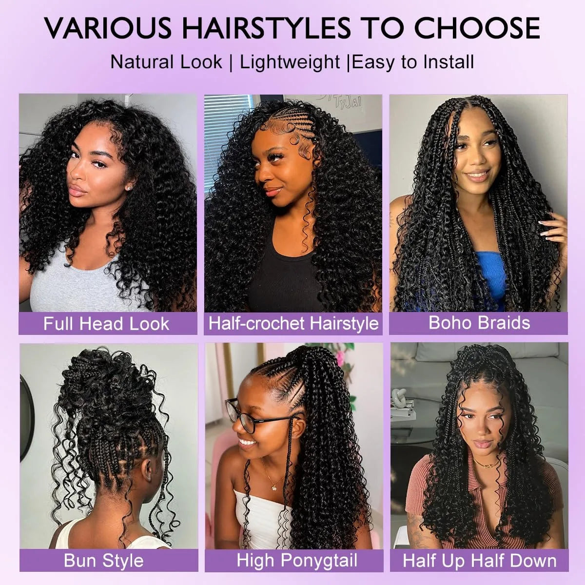 Pre-Divided Deep Wave Human Hair Crochet Extensions for Women