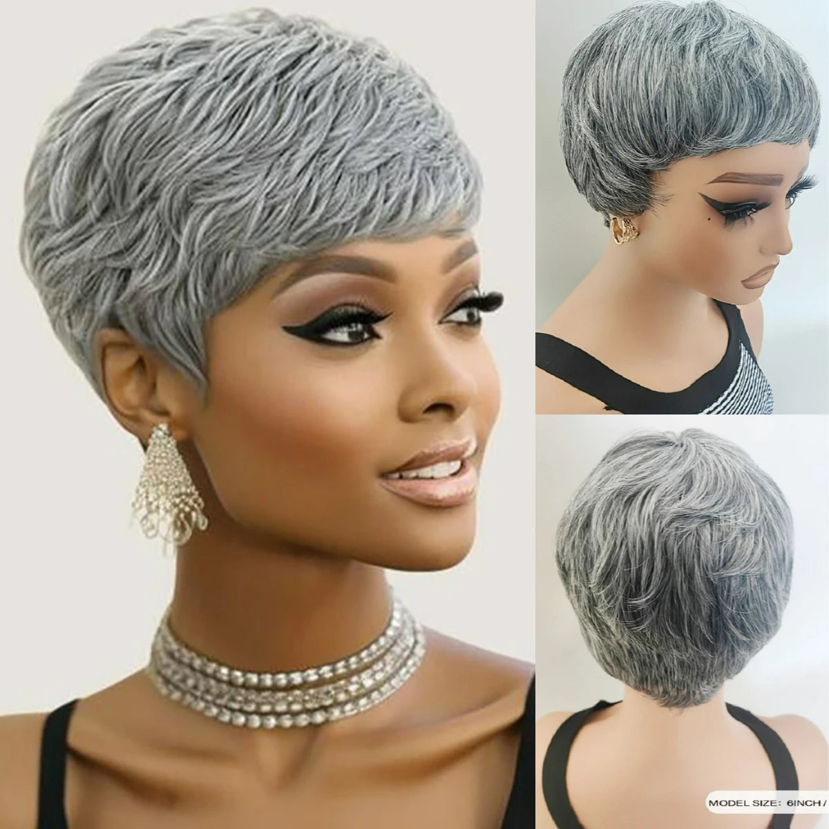 Natural Short Layered Pixie Wig With Bangs For Women