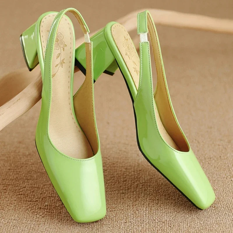 Elegant Bright Green Patent Leather Slingback Pumps for Women
