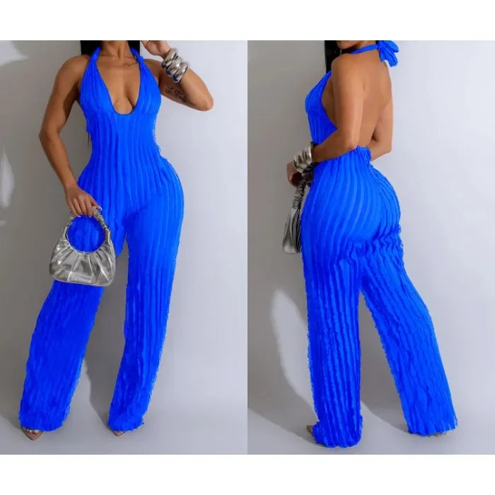 Elegant Jumpsuit for Women Streetwear Fashion Solid Backless Deep V-neck Sleeveless Conjoined Body Pants Y2k Summer 2025 New