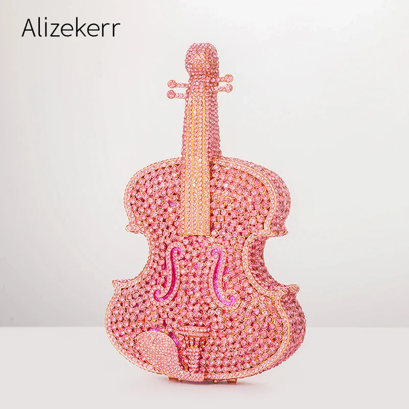 Elegant Crystal Violin Shaped Evening Clutch for Women